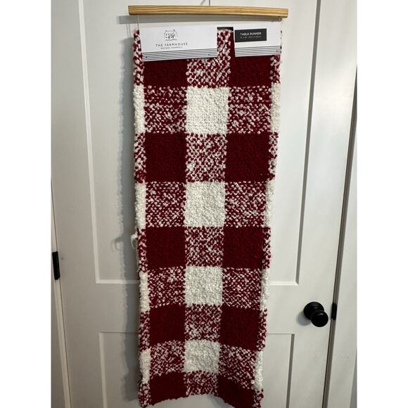 Farmhouse Rachel Ashwell Table Runner Christmas Red White 16 X 90 buffalo check - Picture 7 of 9
